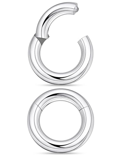 20G-2G Hinged Clicker Septum Nose Rings Hoops 316L Surgical Steel Segment Septum Lip Nipple Ring Cartilage Tragus Helix Sleeper Earrings Piercing Jewelry for Women Men 6mm-19mm - style: 2G(6.0mm)-Dia:19mm