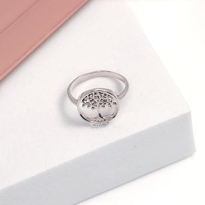 LeCalla 925 Sterling Silver Open Circle, Horseshoe & Tree of Love Designs Finger Ring | Minimalist Wedding Ring Jewelry | Lucky Charm Designs Rings with Cubic Zirconia | Women's Silver Rings - style: Silver CZ Tree of Love