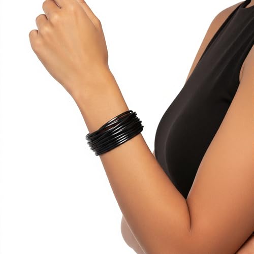 Edoneery Leather Wrap Bracelets for Women, Boho Layered Cuff Bangle | Multi-layer Leather Cuff, Daily wear, Stackable Bangle, Easy on-off, Western Jewelry Gifts for Women - color: Black-3