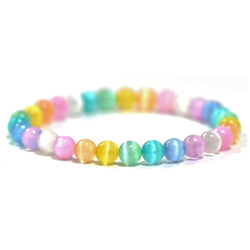 Angelstones Gemstones 6mm Round Beads Healing Crystal Bracelet for women | Natural Gemstone, Handmade Gifts for Women, Healing Crystal Round Beaded Stretch Bracelets, Unisex Jewelry for Women and Men - color: Aqua Aura Selenite