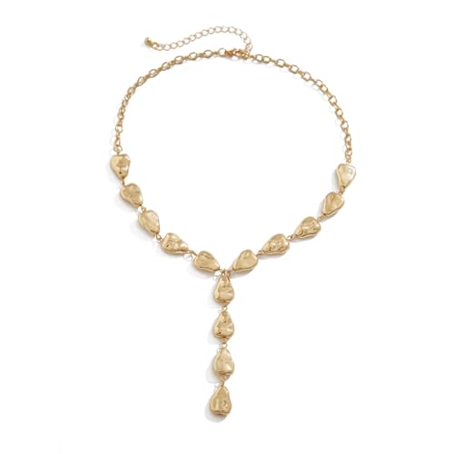 ZMANYIJEW Y-Shaped Collarbone Necklaces Irregular Baroque Metal Lava Necklace Simple Gold&Silver Plated Fashion Irregular Geometric Necklace for Women - color: gold