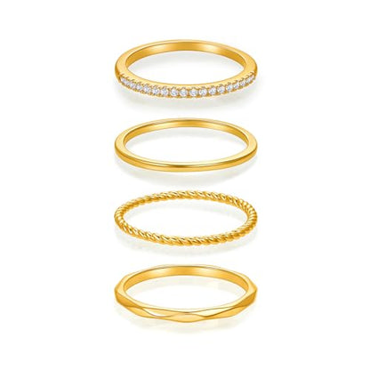 Cicy Bell Stackable Rings for Women 18K Gold Plated Non Tarnish Ring Set | Dainty Cubic Zirconia,Promise Wedding Engagement Rings, Statement Thin Rings,Trendy Jewelry Gifts - color: Gold-Style B, size: 8