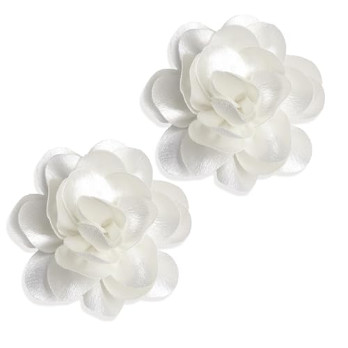 2Pack 6inch Extra Large Satin Brooches Lapel Pins Dainty Elegant Fabric Camellia Rose Flower Brooch Pin for Women Wedding Part Dance Clothes Accessories Jewelry - color: White