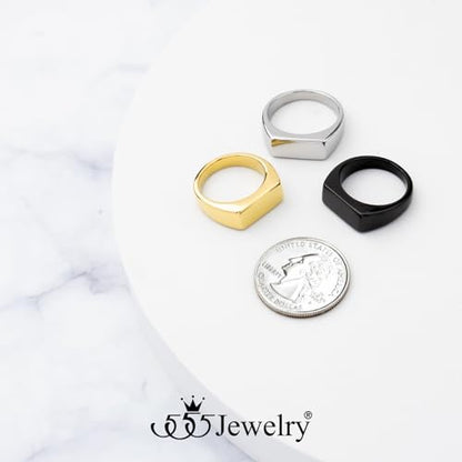 555Jewelry Stainless Steel Solid Plain High Polish Round Signet Ring for Men - color: Rectangle Silver