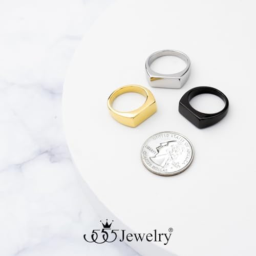555Jewelry Stainless Steel Solid Plain High Polish Round Signet Ring for Men - color: Rectangle Gold