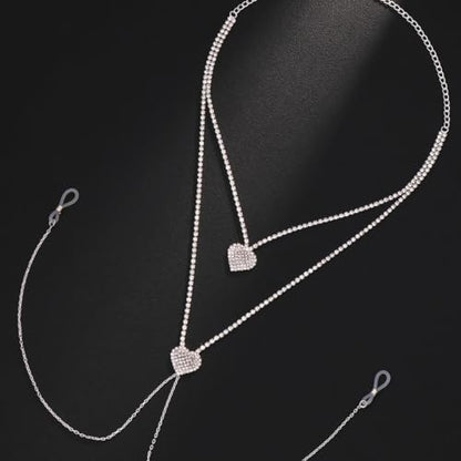 Rhinestone Heart Body Chain Sparkling CZ Paved Heart Choker Nipple Noose Body Chains Sexy Non Piercing Fake Nipple Rings Bra Chest Chains Summer Beach Bikini Nightclub Body Jewelry