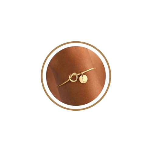 M MOOHAM Gold Initial Bracelets Gifts for Women Teen Girls - Dainty Tie the Knot Letter A-Z Initial Bracelet for Women 14K Gold Plated Cuff Bracelet Jewelry Personalized Bridesmaid Proposal Gifts - style: L - 14K Gold Plated