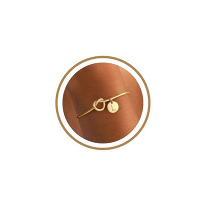 M MOOHAM Gold Initial Bracelets Gifts for Women Teen Girls - Dainty Tie the Knot Letter A-Z Initial Bracelet for Women 14K Gold Plated Cuff Bracelet Jewelry Personalized Bridesmaid Proposal Gifts - style: L - 14K Gold Plated