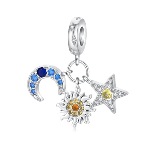 Bible Family Mom Wife Love Heart Dangle Charm 925 Sterling Silver Charms fits Bracelets and Necklace Pendant Bead Charms Jewelry Present for Women Family Friends - style: Sun Star Moon Charm