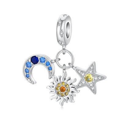 Bible Family Mom Wife Love Heart Dangle Charm 925 Sterling Silver Charms fits Bracelets and Necklace Pendant Bead Charms Jewelry Present for Women Family Friends - style: Sun Star Moon Charm