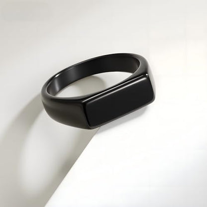 Mens Stainless Steel Plain Signet Rings 4/7/10/14MM Rectangular Pinky Rings | High Polish Classic Blank Thumb Rings, Everyday Comfit Wear, Gift for Men - color: Black07