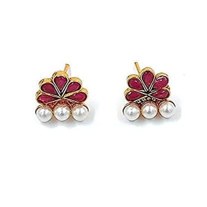 Aheli Ethnic Faux Kundan Pearl Fancy Bridal Choker Necklace Indian Traditional Bollywood Jewelry Set with Earrings Gift for Women - color: Red & White