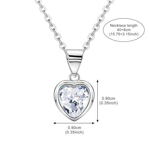 Heart Necklace for Women - Sterling Silver Small Love Heart-Shaped Pendant Necklace Hypoallergenic Cubic Zirconia Adjustable Charm Necklaces Gifts for Her