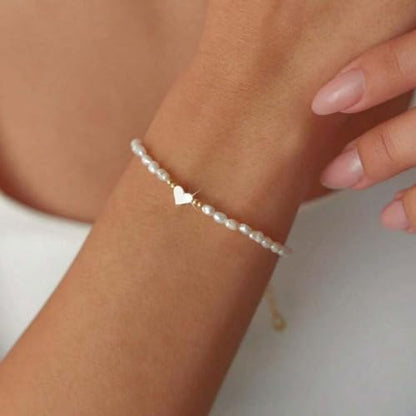 Pearl Bracelets for Women Dainty Gold Pearl Stretch Stackable Bracelet Bridesmaid Wedding Jewelry Gifts Prom Wedding Guest Dress - color: F:Gold Heart Bracelet