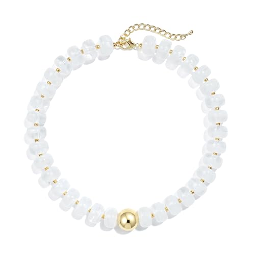Badu Colorful Chunky Beaded Choker Necklace, Acrylic Colorful Bead Statement Necklaces, Adjustable Summer Beach Jewelry Gift for Women - color: White