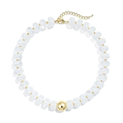 Badu Colorful Chunky Beaded Choker Necklace, Acrylic Colorful Bead Statement Necklaces, Adjustable Summer Beach Jewelry Gift for Women - color: White