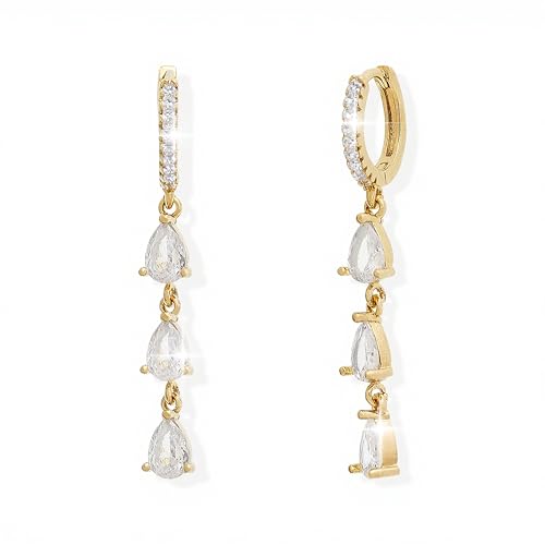 Sonateomber Gold Silver Small Hoop Dangle Earrings for Women, Trendy Dainty Rhinestone CZ Dangling Prom Wedding Leaf Flower Snowflake Butterfly Starfish Fashion Jewelry Gift - color: Gold Teardrop