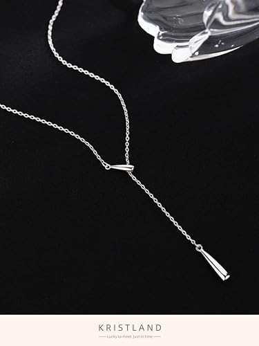 S925 Silver Women's Bar Necklace/Double Circle Layered Y Necklace Chain Adjustable Long/Tiny Pendant Chain Choker for Lady Gift - style: Y Waterdrop