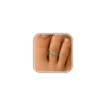 SUYACS 925 Sterling Silver Dog Cat Paw Print Toe Rings for Women | Puppy Pet Animal Claw Adjustable Open Pinky Ring Hypoallergenic Summer Holiday Beach Foot Jewelry Gifts for Mother Daughter - color: Style 1-Hollow Dog Paw