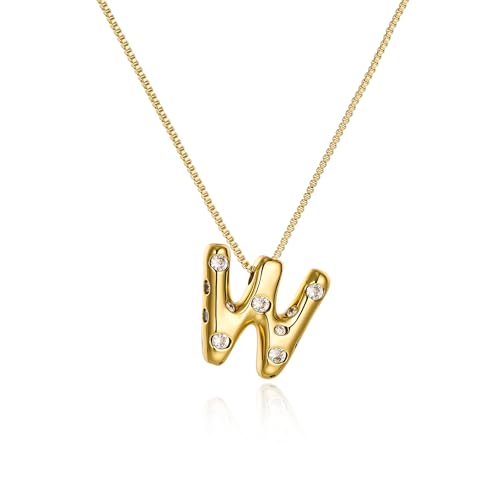 Cicy Bell Initial Necklace for Women 14k Gold Plated | Cubic Zirconia, Trendy, Personalized, Dainty Letter Pendant - color: W-Gold