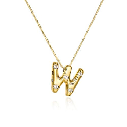 Cicy Bell Initial Necklace for Women 14k Gold Plated | Cubic Zirconia, Trendy, Personalized, Dainty Letter Pendant - color: W-Gold