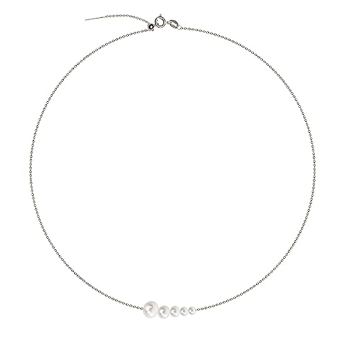 925 Sterling Silver Dainty Freshwater Cultured Pearl Choker Necklace White Genuine Real Pearl Charm Necklaces Jewelry Gifts for Her - color: 5 Size Gradient-Silver