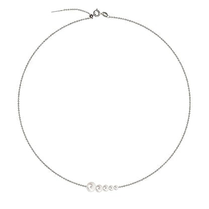 925 Sterling Silver Dainty Freshwater Cultured Pearl Choker Necklace White Genuine Real Pearl Charm Necklaces Jewelry Gifts for Her - color: 5 Size Gradient-Silver