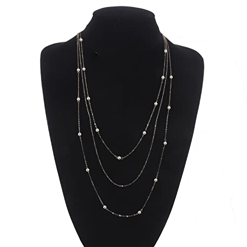 COLORFUL BLING Multilayer Choker Long Chain Tassel Pendant Necklace for Women Beads Necklace Long Bar Charm Chain Jewelry - color: E gold pearl