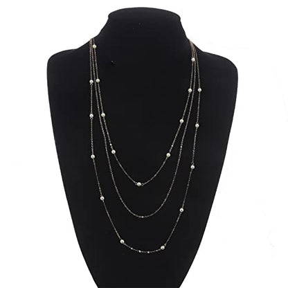 COLORFUL BLING Multilayer Choker Long Chain Tassel Pendant Necklace for Women Beads Necklace Long Bar Charm Chain Jewelry - color: E gold pearl
