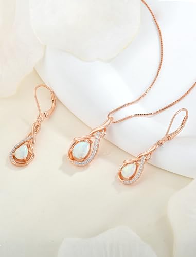 STARCHENIE Infinity Teardrop Necklace for Women 925 Sterling Silver Pendant Birthstone Jewelry - color: Rose Gold-Opal