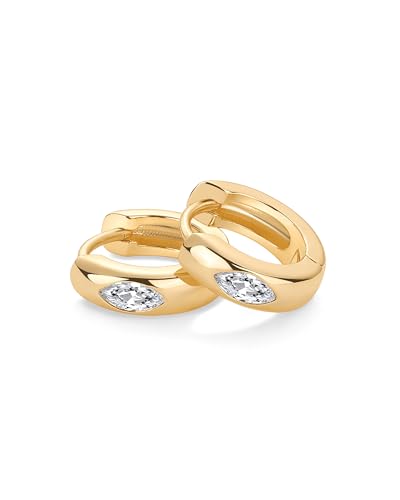 PAVOI 14K Gold Plated 925 Sterling Silver Cubic Zirconia Huggie Earrings | U-Shaped Snake Solitaire Small Round Huggie Stud Fashion Hoop Earrings for Women - style: Marquise