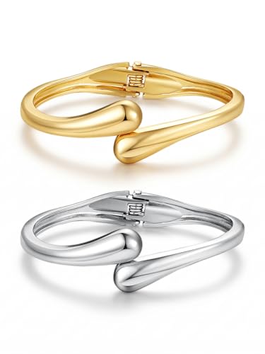 M MOOHAM Chunky Gold Bangle Bracelets for Women, Dainty 14k Gold-Plated Thicker Statement Bangles Twist Cuff Bracelet Set Stack for Women Non Tarnish Trendy Jewelry Gifts - color: 06. Drop Bangles-2PCS