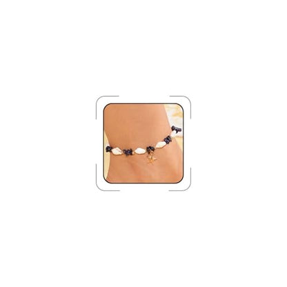 Waterproof Starfish Shell Bead Anklets Bracelets for Women Bohemian Hawaiian Beach Crushed Stone Bead Anklet Summer Mermaid Outfit Costume Jewelry Accessories - color: Blue