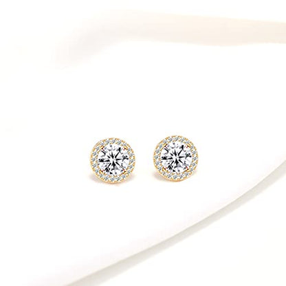 YOQUCOL Bright 8MM,10MM Cubic Zirconia Crystal Stud Earrings Round Pierced Earrings For Women - color: 8MM-Gold-White