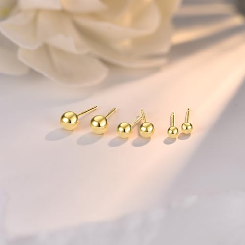 JIAYIQI Minimalist 925 Sterling Silver Stud Earrings Set, 14K Gold Plated Hypoallergenic Tiny Bar Dot Heart Star Studs for Women & Men - style: Gold-5mm Ball- 1 Pair