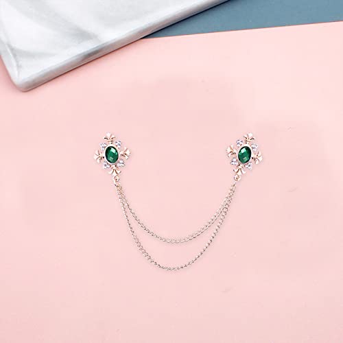 Anmpab Cross Crystal Tassel Chain Brooch Gold Silver Tassel Collar Pins Broochs Rhinestone Lapel Pin for Men Women Suit Accessories - color: Green