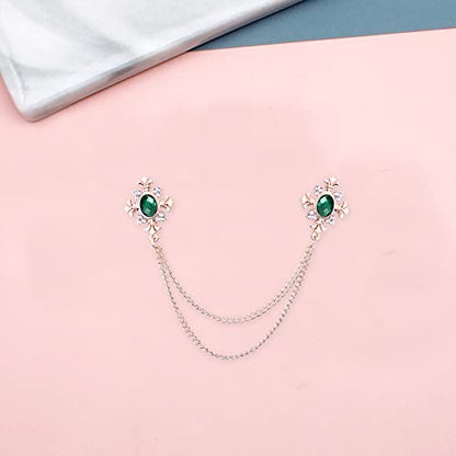 Anmpab Cross Crystal Tassel Chain Brooch Gold Silver Tassel Collar Pins Broochs Rhinestone Lapel Pin for Men Women Suit Accessories - color: Green