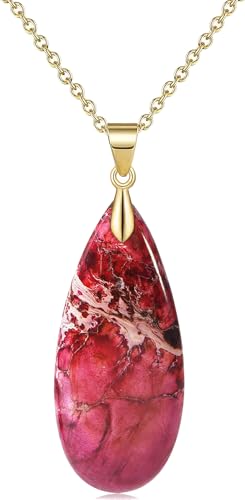 Suyi Stone Necklace for Women Teardrop Colorful Pendant Necklaces - color: Red Gold
