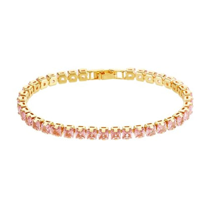 18K Gold Plated 5.0mm Pink Cubic Zirconia Tennis Bracelet|5.9-7.5in Multi-Size Classic Women's Tennis Bracelet - size: Square4mm 6.7 in/17cm