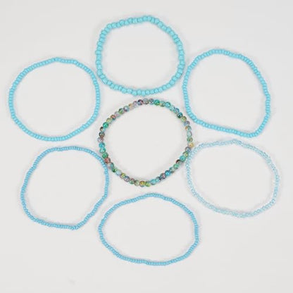 Boho Colorful Stackable Crystal Glass Beads Stretch Bracelets Multilayered Bracelets for Women Bohemian Jewelry - color: Blue 7pcs