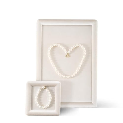 Velvet Jewelry Display Tray for Ring Earrings Necklace Bracelet Flat Tray - color: Beige, size: 5.12 × 5.12 in