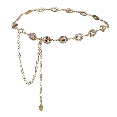 ILuvatar Green Glass Diamond Chain Belt - Metal Women's Western Style Dress Belt - color: F008-cp
