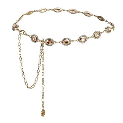 ILuvatar Green Glass Diamond Chain Belt - Metal Women's Western Style Dress Belt - color: F008-cp