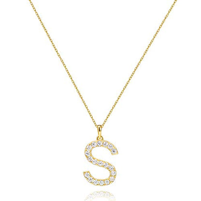 Tarsus Initial Cubic Zirconia Necklace for Women Teens | Jewelry Gifts for Women Adjustable Chain 18" + 2" - style: Gold-S-Diamond style