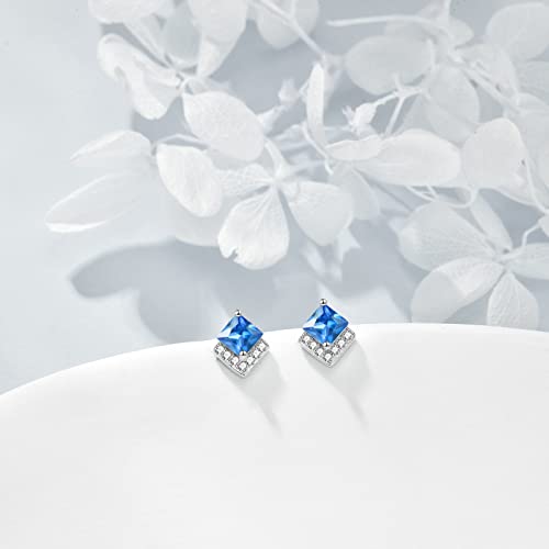 Birthstone Stud Earrings Sterling Silver Square Created Crystal Earrings Cubic Zirconia Hypoallergenic Piercing Jewelry Small Gifts for Women Mothers - color: Dec-Topaz