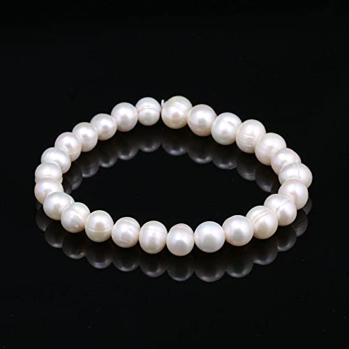 Handmade Women's Pearl Bracelet 7-8mm Freshwater Cultured Pearl Elasticated Bracelet Length 7.5In - color: White