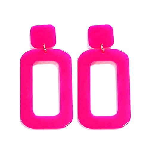 Vintage Minimalist Multicolor Acrylic Geometric Square Hollow Drop Dangle Neon Earrings Retro 80s Party Costume Accessory Jewelry for Women - color: pink