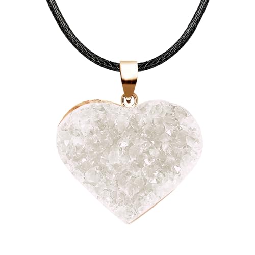 Natural Raw Crystal Necklace for Women Irregular Stone Necklaces Spiritual Gemstone Pendant with Adjustable Rope - color: C-Clear Quartz cluster