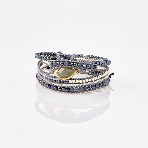 Bracelet for Women – Handmade Vegan Boho Natural Stone Layered Bracelet, Thailand Bohemian Stackable Beaded Wrap Bracelets, Summer Hippie Bracelet Stack, Fashion Jewelry Gifts - color: A3-Nightfall