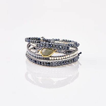 Bracelet for Women – Handmade Vegan Boho Natural Stone Layered Bracelet, Thailand Bohemian Stackable Beaded Wrap Bracelets, Summer Hippie Bracelet Stack, Fashion Jewelry Gifts - color: A3-Nightfall